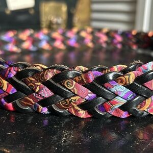 Colorful Woven Belt with Leather Trim Detail